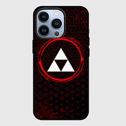 Чехол iPhone 13 Pro Символ Zelda и краска вокруг на темном фоне