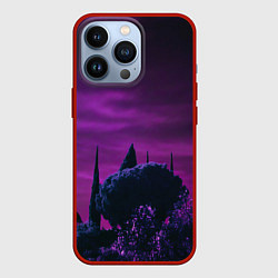 Чехол для iPhone 13 Pro Ночное сияние в тёмном лесу - Фиолетовый, цвет: 3D-красный