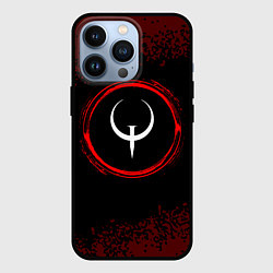 Чехол iPhone 13 Pro Символ Quake и краска вокруг на темном фоне