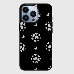 Чехол для iPhone 13 Pro Серые сердца на черном фоне, цвет: 3D-черный