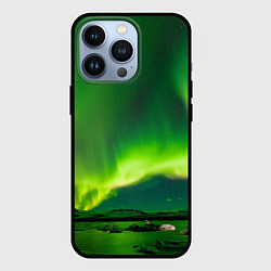 Чехол для iPhone 13 Pro Абстрактное полярное сияние - Зелёный, цвет: 3D-черный
