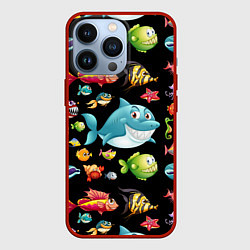 Чехол для iPhone 13 Pro Прикольная акула и другие жители океана, цвет: 3D-красный