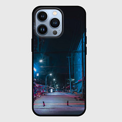 Чехол для iPhone 13 Pro Неоновая пустая улица города - Синий, цвет: 3D-черный
