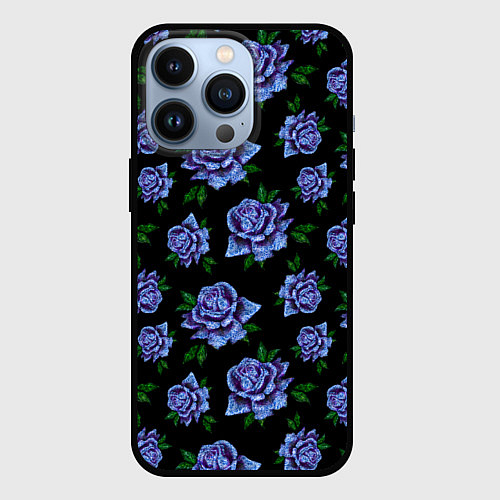 Чехол iPhone 13 Pro Сапфировые розы на черном / 3D-Черный – фото 1