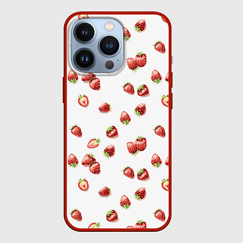 Чехол iPhone 13 Pro Клубничка, паттерн / 3D-Красный – фото 1