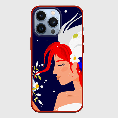Чехол iPhone 13 Pro Русская девушка с триколором на волосах / 3D-Красный – фото 1
