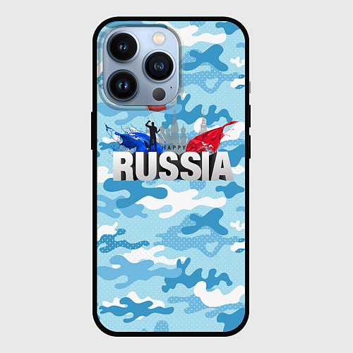 Чехол iPhone 13 Pro Russia: синий камфуляж / 3D-Черный – фото 1