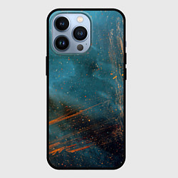 Чехол iPhone 13 Pro Абстрактная тёмно-синяя краска с оранжевыми мазкам