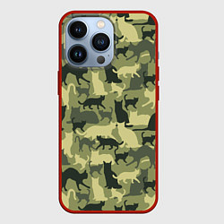 Чехол для iPhone 13 Pro Кошачий камуфляж в зеленой гамме, цвет: 3D-красный