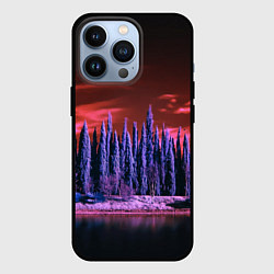 Чехол для iPhone 13 Pro Абстрактный фиолетовый лес и тёмная река, цвет: 3D-черный
