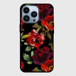 Чехол для iPhone 13 Pro Цветы Нарисованные Розы На Чёрном Фоне, цвет: 3D-черный