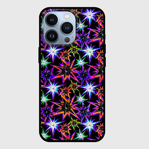 Чехол iPhone 13 Pro Неоновые звезды на черном / 3D-Черный – фото 1