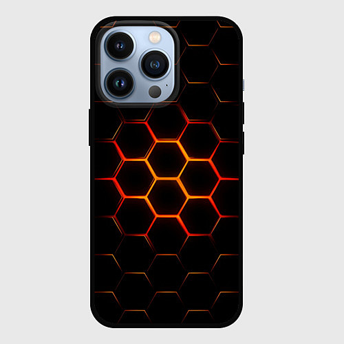 Чехол iPhone 13 Pro Раскалённые соты - текстура / 3D-Черный – фото 1