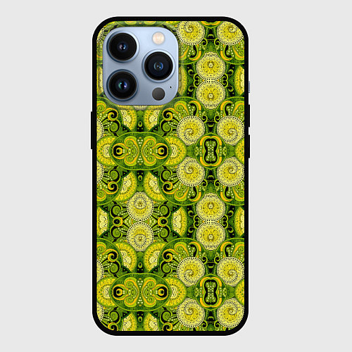 Чехол iPhone 13 Pro Зеленые узоры: волны абстракции / 3D-Черный – фото 1