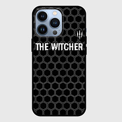 Чехол для iPhone 13 Pro The Witcher glitch на темном фоне: символ сверху, цвет: 3D-черный