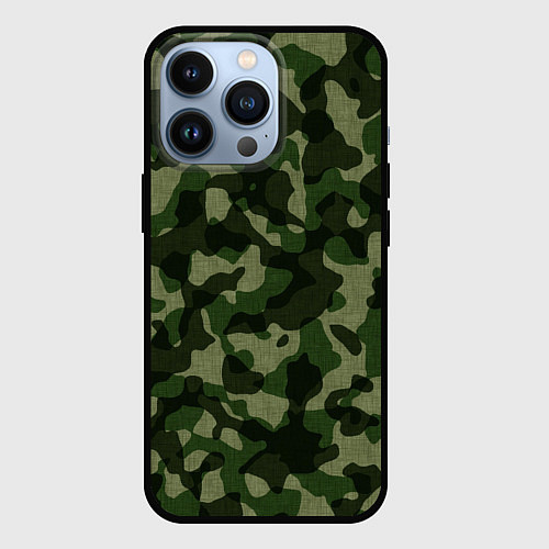 Чехол iPhone 13 Pro Камуфляж зелёного цвета / 3D-Черный – фото 1