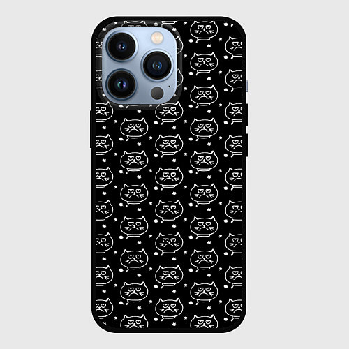 Чехол iPhone 13 Pro Хмурые Мордочки Котов и Снежинки / 3D-Черный – фото 1