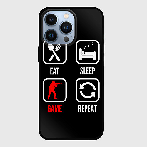 Чехол iPhone 13 Pro Eat, sleep, Counter Strike, repeat / 3D-Черный – фото 1