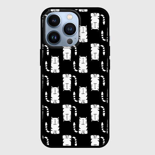 Чехол iPhone 13 Pro Полосатые Перевёрнутые Коты / 3D-Черный – фото 1