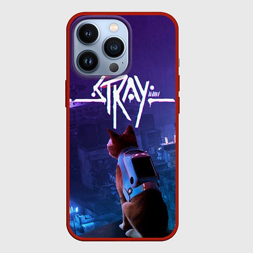 Чехол iPhone 13 Pro Stray кот неон / 3D-Красный – фото 1