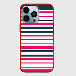 Чехол для iPhone 13 Pro Красные и синие полосы на белом, цвет: 3D-красный