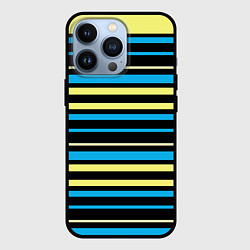 Чехол iPhone 13 Pro Желто-голубые полосы на черном фоне