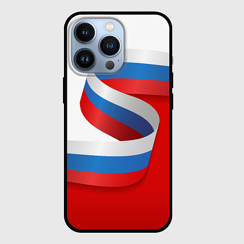Чехол iPhone 13 Pro Лента триколор на красно-белом фоне / 3D-Черный – фото 1