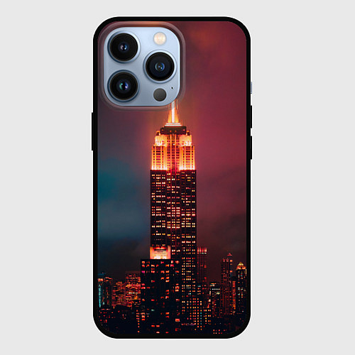 Чехол iPhone 13 Pro Неоновая ночная башня в городе / 3D-Черный – фото 1