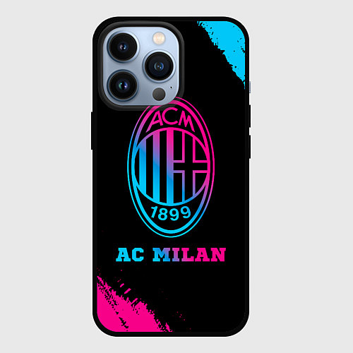 Чехол iPhone 13 Pro AC Milan - neon gradient / 3D-Черный – фото 1