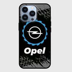 Чехол для iPhone 13 Pro Opel в стиле Top Gear со следами шин на фоне, цвет: 3D-черный