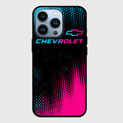 Чехол для iPhone 13 Pro Chevrolet - neon gradient: символ сверху, цвет: 3D-черный