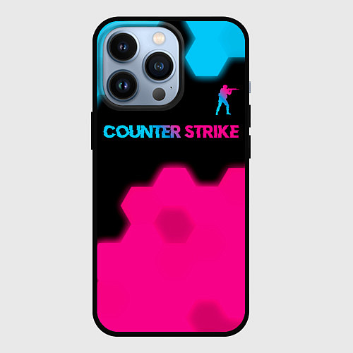 Чехол iPhone 13 Pro Counter Strike - neon gradient: символ сверху / 3D-Черный – фото 1