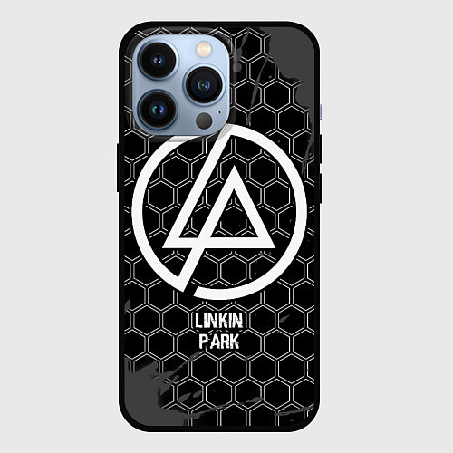 Чехол iPhone 13 Pro Linkin Park glitch на темном фоне / 3D-Черный – фото 1