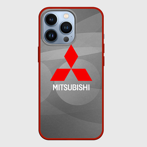 Чехол iPhone 13 Pro Mitsubishi - серая с кружочками абстракция / 3D-Красный – фото 1