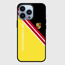 Чехол для iPhone 13 Pro Porsche - полосы, цвет: 3D-черный