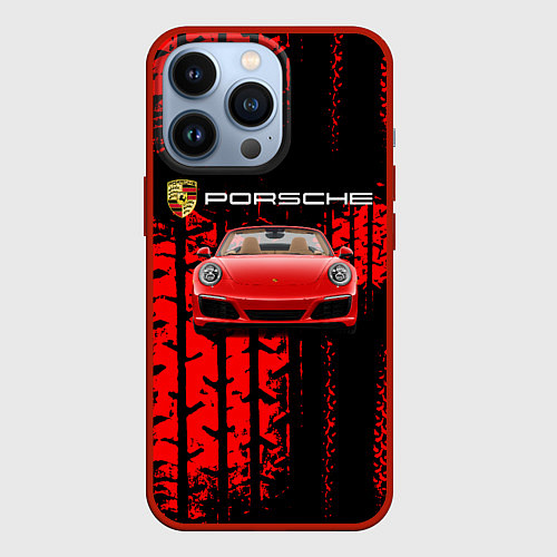 Чехол iPhone 13 Pro Porsche - авто / 3D-Красный – фото 1