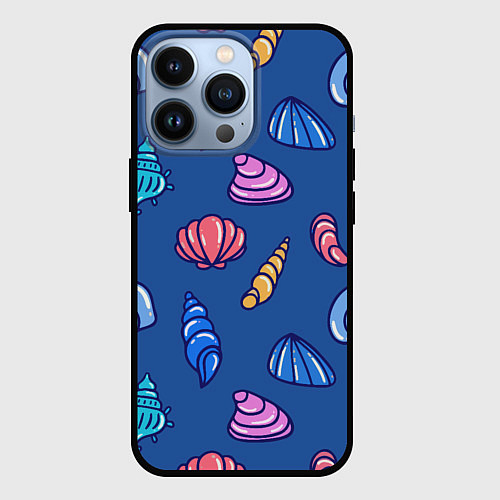 Чехол iPhone 13 Pro Паттерн из морских раковин / 3D-Черный – фото 1
