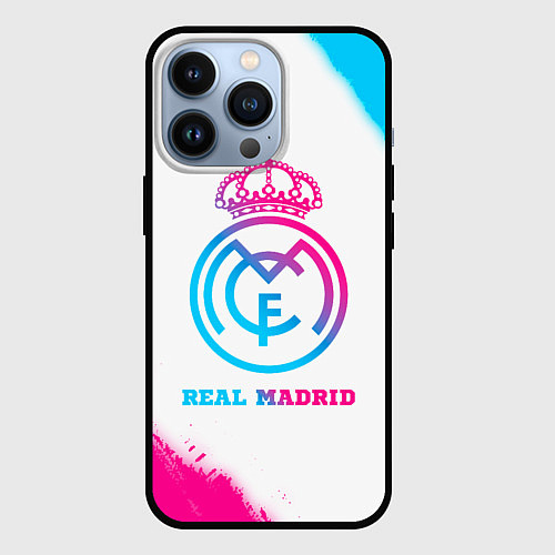 Чехол iPhone 13 Pro Real Madrid neon gradient style / 3D-Черный – фото 1