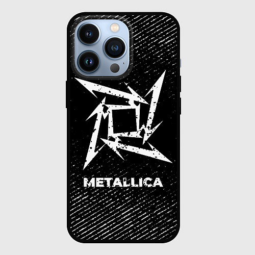 Чехол iPhone 13 Pro Metallica с потертостями на темном фоне / 3D-Черный – фото 1