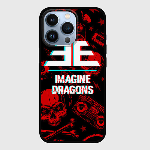 Чехол iPhone 13 Pro Imagine Dragons rock glitch / 3D-Черный – фото 1