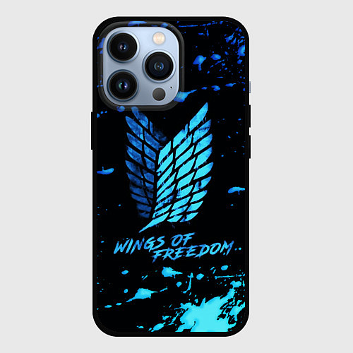Чехол iPhone 13 Pro Attack on Titan wings of freedom - neon / 3D-Черный – фото 1