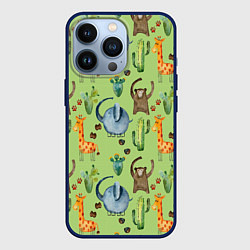 Чехол iPhone 13 Pro Африканские животные - слон обезьянка жираф