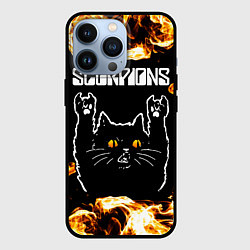 Чехол для iPhone 13 Pro Scorpions рок кот и огонь, цвет: 3D-черный