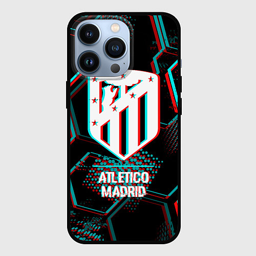 Чехол iPhone 13 Pro Atletico Madrid FC в стиле glitch на темном фоне / 3D-Черный – фото 1