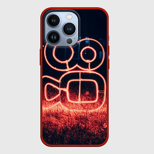 Чехол iPhone 13 Pro Неоновая камера во тьме / 3D-Красный – фото 1