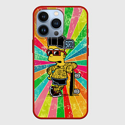Чехол iPhone 13 Pro Барт Симпсон весь в татухах со скейтбордом