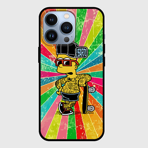 Чехол iPhone 13 Pro Барт Симпсон весь в татухах со скейтбордом / 3D-Черный – фото 1