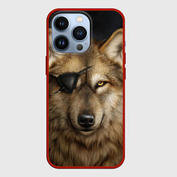 Чехол для iPhone 13 Pro Одноглазый волк - пират, цвет: 3D-красный