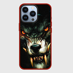 Чехол для iPhone 13 Pro Злой волк с длинными клыками, цвет: 3D-красный