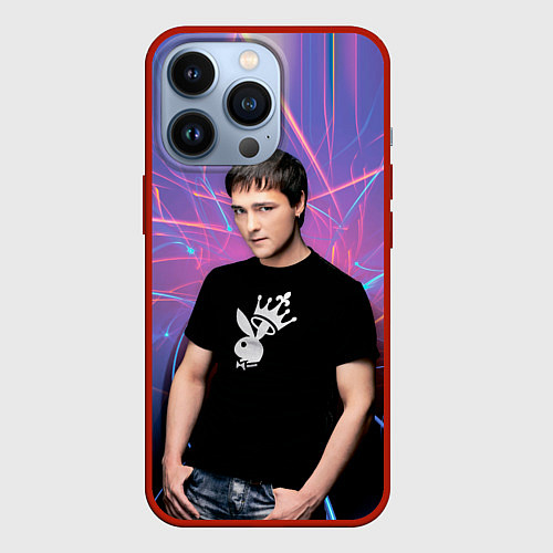 Чехол iPhone 13 Pro Юрий Шатунов на неоновом фоне / 3D-Красный – фото 1